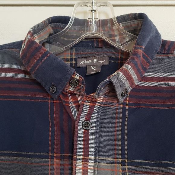 EDDIE BAUER Men's Flannel Shirt Blue Red Plaid Size M - Picture 5 of 11